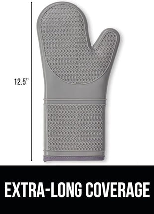 GORILLA GRIP BPA-Free Soft Silicone Oven Mitts, Heat Resistant and Waterproof Cooking Gloves, Thick Cotton Lining, Flexible Gripping for Baking Grilling, Kitchen Potholders Set of 2, 12.5x8.3, Gray