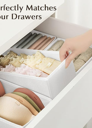 DIMJ Drawer Organizers Clothes, Set of 16 Dresser Organizer Bins, Fabric Closet Organizers and Storage, Shallow Drawer Dividers for Nursery, Clothing, Baby Clothes, Socks, Underwears, Tie (White)
