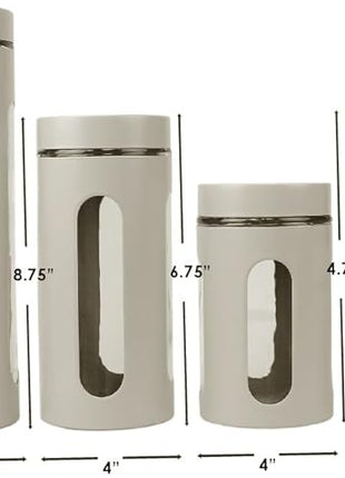 Home Basics Retro Kitchen Canisters For Countertop (4 Piece Set) Grey Glass with Metal Finish; See-Through Windows; Great For Flour, Coffee, Sugar, Dry Ingredients, Snacks