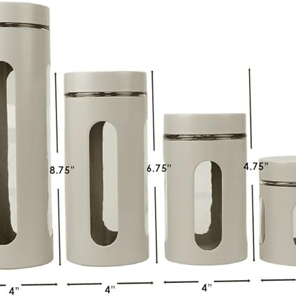 Home Basics Retro Kitchen Canisters For Countertop (4 Piece Set) Grey Glass with Metal Finish; See-Through Windows; Great For Flour, Coffee, Sugar, Dry Ingredients, Snacks