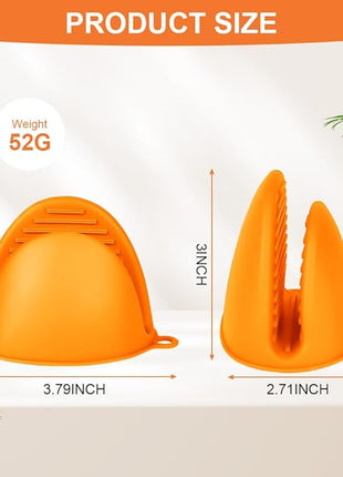 AUAUY 1 Pair Mini Silicone Oven Mitts, Heat Resistant Pot Holders Mitts, Cute Oven Pinch Grip Gloves, Small Potholders for Kitchen, Air Fryer Mitts Pair for Cooking, Baking and Grilling (Orange)