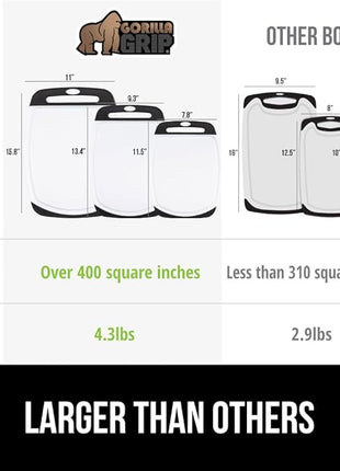 GORILLA GRIP BPA-Free Reversible Kitchen Cutting Board Set of 3, US Designed, Nonporous, Juice Grooves Catch Liquid, Slip Resistant Border, Durable Food Chopping Boards, Holiday Prep Essentials, Black