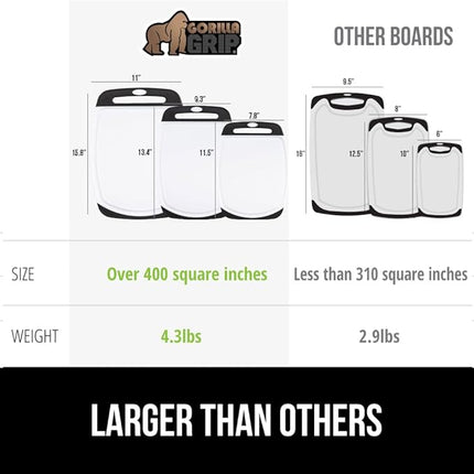 GORILLA GRIP BPA-Free Reversible Kitchen Cutting Board Set of 3, US Designed, Nonporous, Juice Grooves Catch Liquid, Slip Resistant Border, Durable Food Chopping Boards, Holiday Prep Essentials, Black