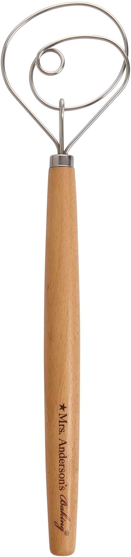 Mrs. Anderson's Baking Dough Whisk 18/8 Stainless Steel Blade, 15-Inches, wood