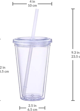 Cupture Classic 12 Insulated Double Wall Tumbler Cup with Lid, Reusable Straw & Hello Name Tags - 16 oz, Bulk Pack (Clear)