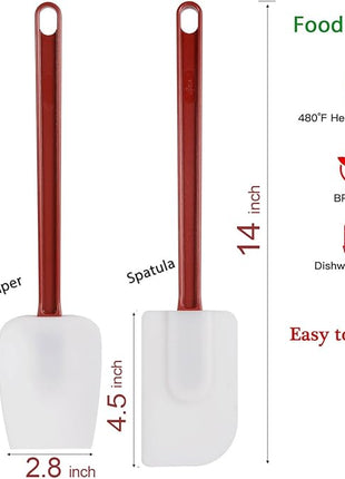 Silicone Rubber Spatula and Spoon Set of 3, High Heat Spatula, Commercial Size (14 Inches)