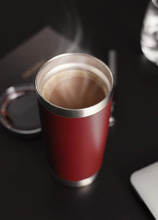 DOMICARE 20oz Stainless Steel Tumbler Bulk with Lid, Double Wall Vacuum Insulated Travel Mug, Powder Coated Coffee Cup (Powder Red, 4)