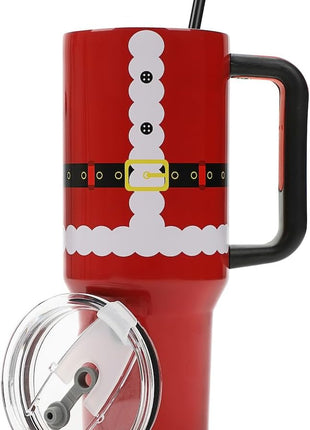 Bioworld Santa Suit Vacuum Insulated 40 Oz. Stainless Steel Tumbler with Reusable Straw & Leak-Proof Lid, Easy Carry Handle for Travel or Home
