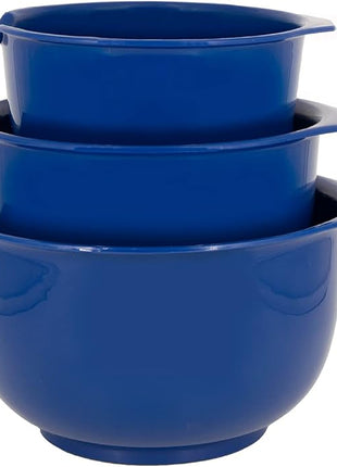 GLAD Mixing Bowls with Pour Spout, Set of 3 Nesting Design Saves Space Non-Slip, BPA Free, Dishwasher Safe Plastic Kitchen Cooking and Baking Supplies, Blue