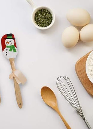 Christmas Silicone Spatula, Set of 2, Large Santa & Snow Man Spatula with Wooden Handle, Great for Christmas Decorating, Gifts and Baking(12.6inch)