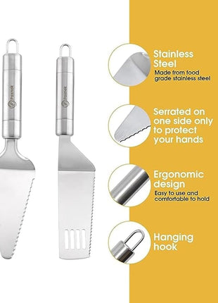 Pie Server Spatula and Cake Cutter Slicer, Stainless Steel Set - Kitchen Essentials for Cutting & Serving Desserts, Brownies, Lasagna