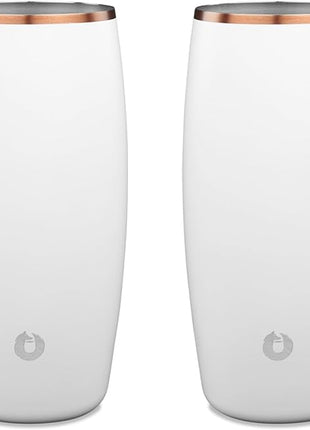 SNOWFOX Premium Vacuum Insulated Stainless Steel Beer Glass, Home Bar Accessories, Elegant Bartending, Lightweight Pint Glasses, Sleek Drinkware, Frosty Beverages Stay Cold, 18oz, Set of 2,White/Gold