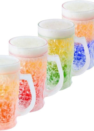Lily's Home Insulated Double Wall Gel-Filled Acrylic Frosted Freezer Beer Glasses, Great for Enjoying Brews at BBQs and Parties, Clear with Assorted Color Bases (14 oz. Each, Set of 4) - Mug Shape