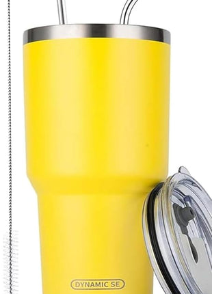 D·S 30oz Yellow Tumbler Stainless Steel Insulated Travel Mug with Straw Lid Cleaning Brush (30oz Yellow)