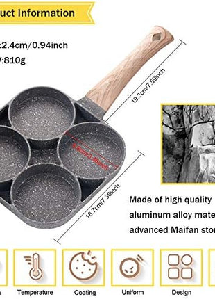 4 Egg Frying Pan,Pancake Omelette Pan,Cooker Pans 4-Cups Non-stick Cookware Aluminium Alloy Fried Divided Egg Cooker, Burger Pan for Breakfast,Pancake,Poached Egg1