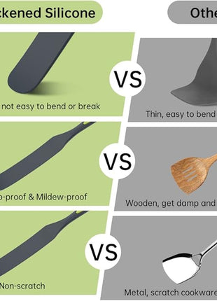 Silicone Spurtle Cooking Utensil Set: Heat Resistant Non Stick Silicone Spatula Tools for Cooking - Non Scratch Cookware & BPA Free for Stir Fry, Spread, Stir