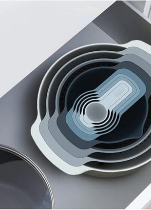 Joseph Joseph 9 Nesting Set with Mixing Bowls Measuring Cups Sieve Colander, 9-Piece, Sky