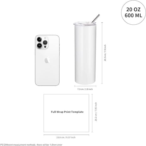 PYD Life Sublimation Blanks Skinny Tumbler White 20 OZ Straight Stainless Steel with Metal Straw for Mug Tumbler Heat Press Machine Sublimation Printing 4 Pack