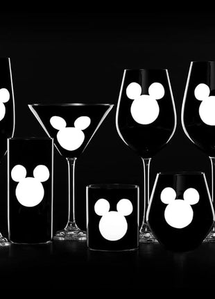 JoyJolt Disney Luxury Mickey Mouse Double Old Fashioned Whiskey Glasses. 2x European Crystal Bar Glasses. Premium Xmas Disney Stuff, Gifts and Cups. 12oz Black Drinking Glasses, Disney Tumbler