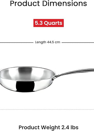 Vinod Platinum Triply Stainless Steel Frypan 24 cm | 2.5 mm Thick | Steel Pan | Scratch Resistant, Non Toxic | | Induction & Gas Friendly, Heavy Bottom