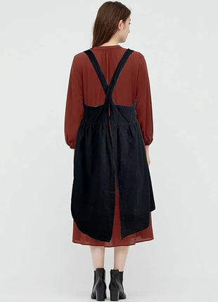 Uaussi Cotton Linen Apron Cross Back Work Apron for Women with Pockets Pinafore Dress X Cross Halter Apron for Chef Gardening