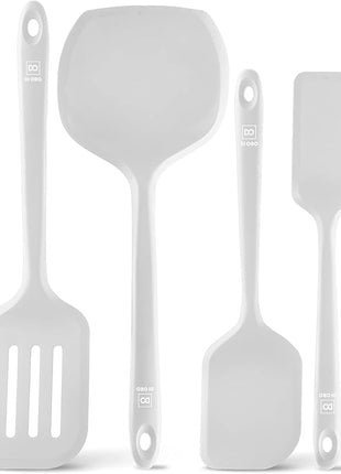 New DI ORO Seamless Series Moda 4-Piece Silicone Turner Spatula Set - 600°F Heat-Resistant Flexible Kitchen Spatulas for Nonstick Cookware - Flippers for Eggs & Pancakes - Utensils for Cooking (Stone)