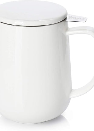 Sweese 20 OZ Porcelain Tea Mug with Infuser and Lid, Loose Leaf Tea Cup, Gifts for Tea Lover - White