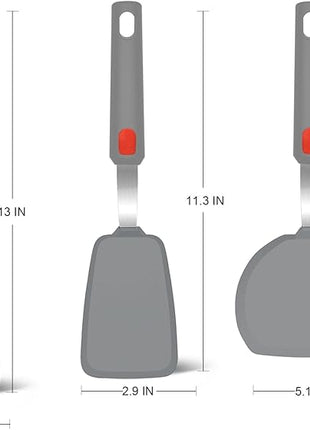 Silicone Spatula Turner Set of 3, Beijiyi 600°F Heat Resistant Cooking Spatulas for Nonstick Cookware, Large Flexible Kitchen Utensils BPA Free Rubber Spatula Set for Egg, Pancake, Fish (Gray)