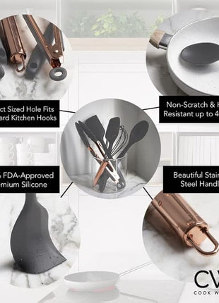 COOK WITH COLOR Silicone Cooking Utensils, Kitchen Utensil Set, Easy to Clean Silicone Kitchen Utensils, Cooking Utensils for Nonstick Cookware, Kitchen Gadgets Set, Standard, Gray