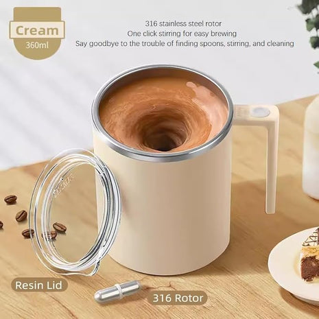 Electric Mixing Mug,Electric Stirring Coffee Mug,Coffee Mugs,Suitable for Coffee, Milk, Cocoa and Other Beverages (Cream White)