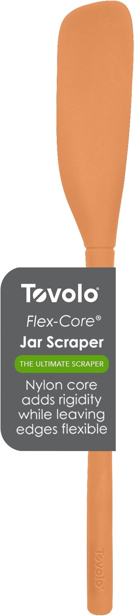 Tovolo Silicone Jar Spatula Long Handled Rubber Scraping Scooping Tool for Peanut Butter Jam Jelly Jars Blenders, Extra Long Flex Core Silicone Jar Scraper Dishwasher Safe BPA Free, Apricot Orange