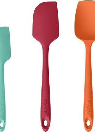 U-Taste Silicone Baking Spatula Set: 600ºF High Heat Resistant, Food Grade Flexible Rubber Kitchen Cooking Mixing Scraper, Food Grade Seamless Utensil for Nonstick Cookware Set of 3 (Colorful)