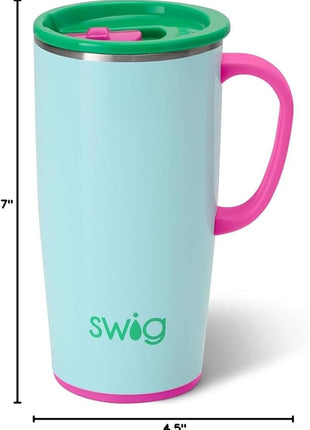 Swig Life 22oz Travel Mug, Insulated Tumbler with Handle and Lid, Cup Holder Friendly, Dishwasher Safe, Stainless Steel, Travel Coffee Cup, Insulated Mug with Lid (Prep Rally)