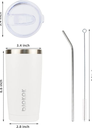 BJPKPK White Stainless Steel Tumbler With Lid And Straw 20 oz Insulated Tumblers Thermal Cup For Hot And Cold Drinks