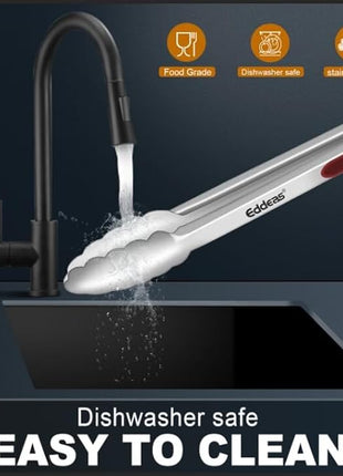 Tongs For Cooking - 7",9" and 12 inch Kitchen Tong Heat Resistant 600 Degrees Stainless Steel Tongs, Heavy Duty Metal Locking Tong, Perfect for Food, BBQ Red Set of 3