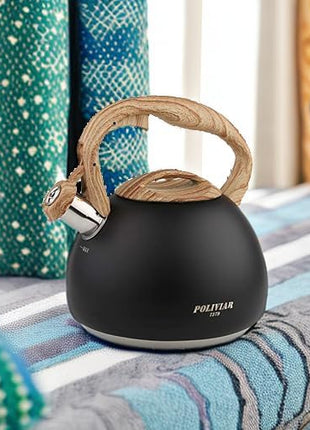 POLIVIAR Tea Kettle, Black Ti Stovetop Tea Kettle 2.7 Quart , Audible Whistling Teapot, Food Grade Stainless Steel for Anti-Rust and Anti Hot Handle, Suitable for All Heat Sources (JX2018-WB20)