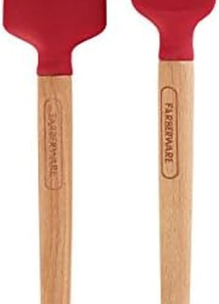 Farberware 5216385 Professional Heat Resistant Silicone Spatula with Wood Handle-Safe for Non-Stick Cookware, Set of 2, Red