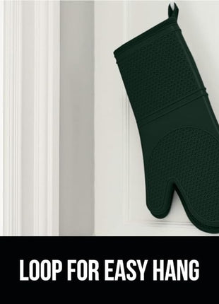 GORILLA GRIP BPA-Free Soft Silicone Oven Mitts, 14.5x8.3, Heat Resistant and Waterproof Cooking Gloves, Thick Cotton Lining, Flexible Gripping for Baking Grilling, Kitchen Potholders Set, Hunter Green