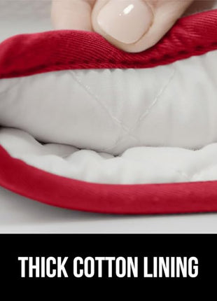 GORILLA GRIP BPA-Free Soft Silicone Oven Mitts, 14.5x8.3, Heat Resistant and Waterproof Cooking Gloves, Thick Cotton Lining, Flexible Gripping Kitchen Potholders Set of 2, Christmas Kitchen Decor, Red