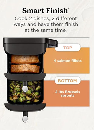 Ninja Air Fryer, 8 QT DoubleStack 2-Basket, Space Saving Design, Cooks 2lb Chicken Wings, Feeds up to 6 People, 6-in1 Air Fryer, Roast, Bake & More, Easy to Clean, Dishwasher Safe Parts, Black, SL201