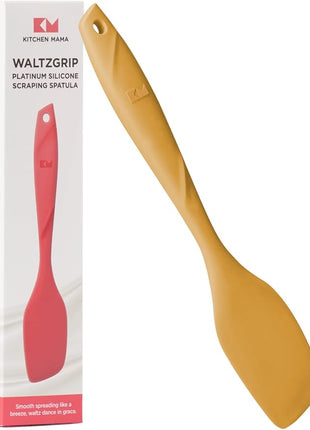 Kitchen Mama WaltzGrip Platinum Silicone Scraping Spatula: Heat Resistant, Seamless, Non Stick for Frying Pan Cookware, Safe, Flexible Bowl Scraper - Ideal for Mixing, Baking, Stirring (Yellow)