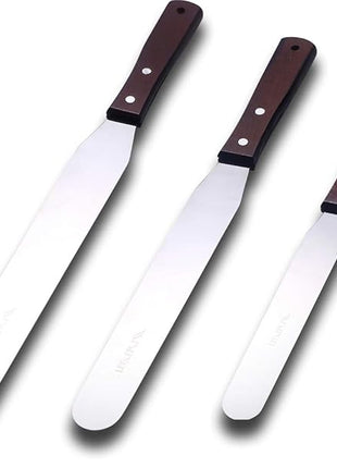 Straight Icing Spatula Stainless Steel Baking Set of 6", 8" & 10" Wooden Handle Cake Decorating Frosting Spatulas