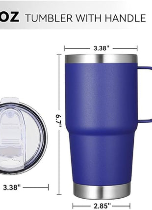 VEGOND 20 oz Tumbler Bulk with Handle Lid and Straw, Stainless Steel Insulated Travel Coffee Mug Set, Spill Proof Double Wall Metal Tumblers Cups, Powder Color Royal Blue 12 Pack
