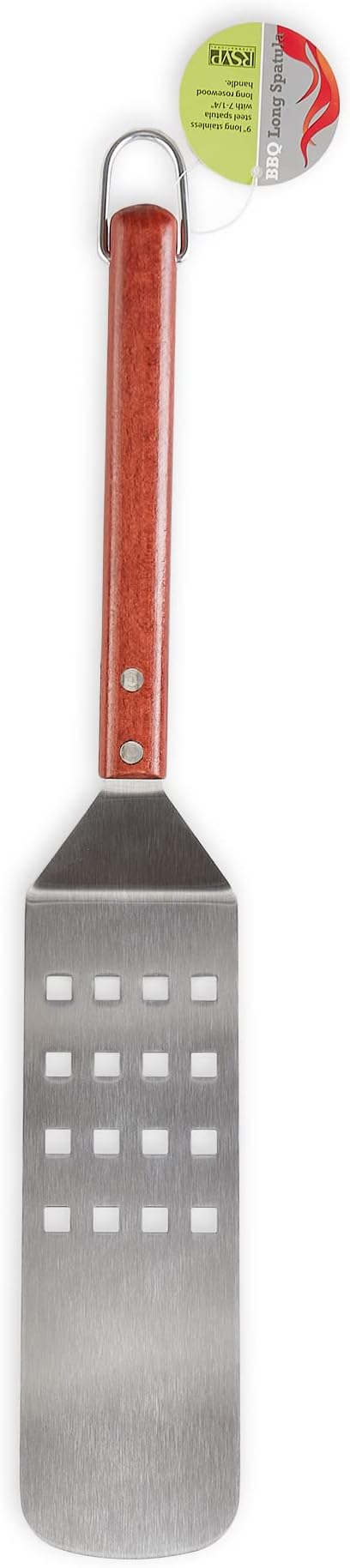 RSVP International Endurance (BQ-FLP) BBQ Long Spatula Flipper, 16.25" | Flip Burgers & Other Food w/ Long Handle that Keeps Hands Safe from Fire | Made from Stainless Steel & Rosewood
