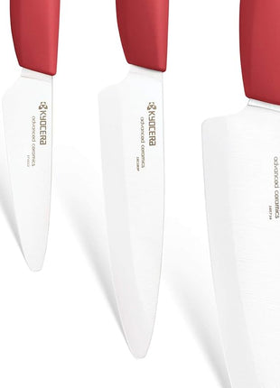 Kyocera 610446-FK-3PC-WHRD 3Piece Advanced Ceramic Revolution Series Knife Set, Blade Sizes: 5.5", 4.5", 3", Red