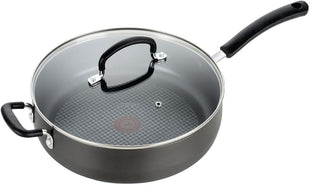 T-fal Ultimate Hard Anodized Non Stick Jumbo Cooker With Lid & Helper Handle 5 Quart, Oven Broiler Safe 400F, Lid Safe 350F, Cookware, Deep Frying Pan, Skillet, Pots and Pans, Dishwasher Safe, Grey