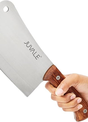 Juvale Meat Cleaver - 8-Inch Stainless Steel Blade, Wood Handle - Heavy-Duty Butcher Knife & Bone Cleaver for Beef Brisket, Meat Cutting & Chopping - Chopping Knife