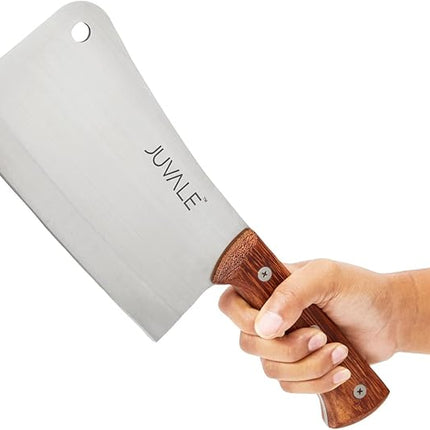 Juvale Meat Cleaver - 8-Inch Stainless Steel Blade, Wood Handle - Heavy-Duty Butcher Knife & Bone Cleaver for Beef Brisket, Meat Cutting & Chopping - Chopping Knife