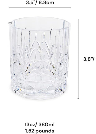 BELLAFORTE Tritan Plastic Whiskey Glasses Set of 4, 13oz Unbreakable Wine Glasses, Shatterproof Crystal Cut Drinking Glasses for Old Fashioned, Cocktails - BPA Free - Dishwasher Safe - Clear