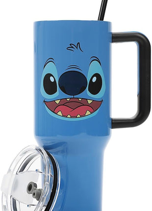 Bioworld Disney Stitch Face 40 Oz Blue Stainless Steel Tumbler with Handle